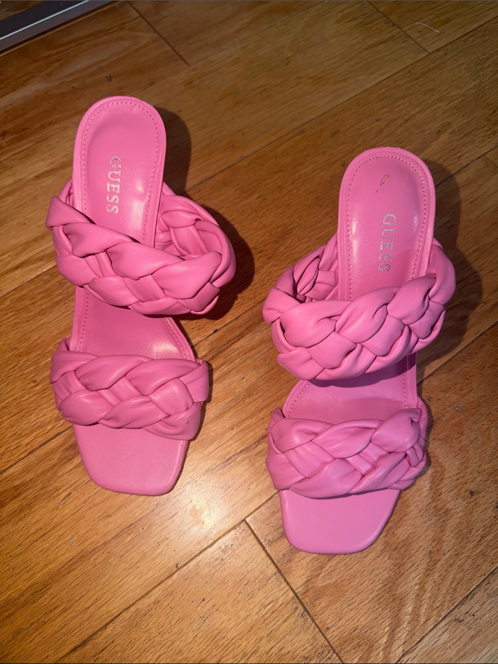 GUESS Pink Braided Double-Band Slide Mules